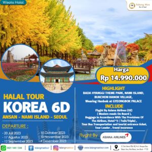 Paket Wisata Halal Tour Korea 6D Juli Sampai Desember 2023 (Ansan, Nami Island, dan Seoul)