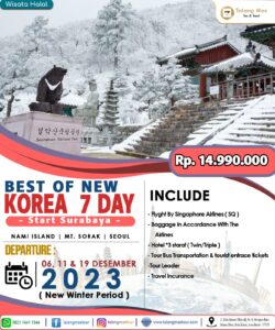 Paket Wisata Best of New Korea 7 Hari Start Surabaya Desember 2023