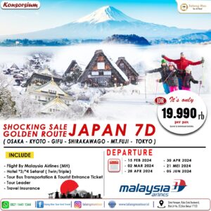 Paket Wisata Shocking Sale Golden Route Japan 7D Februari Sampai Juni 2024
