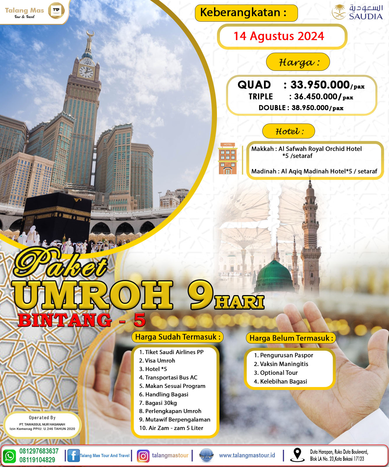 Wisata Halal Paket Umroh 9 Hari Bulan Agustus 2024