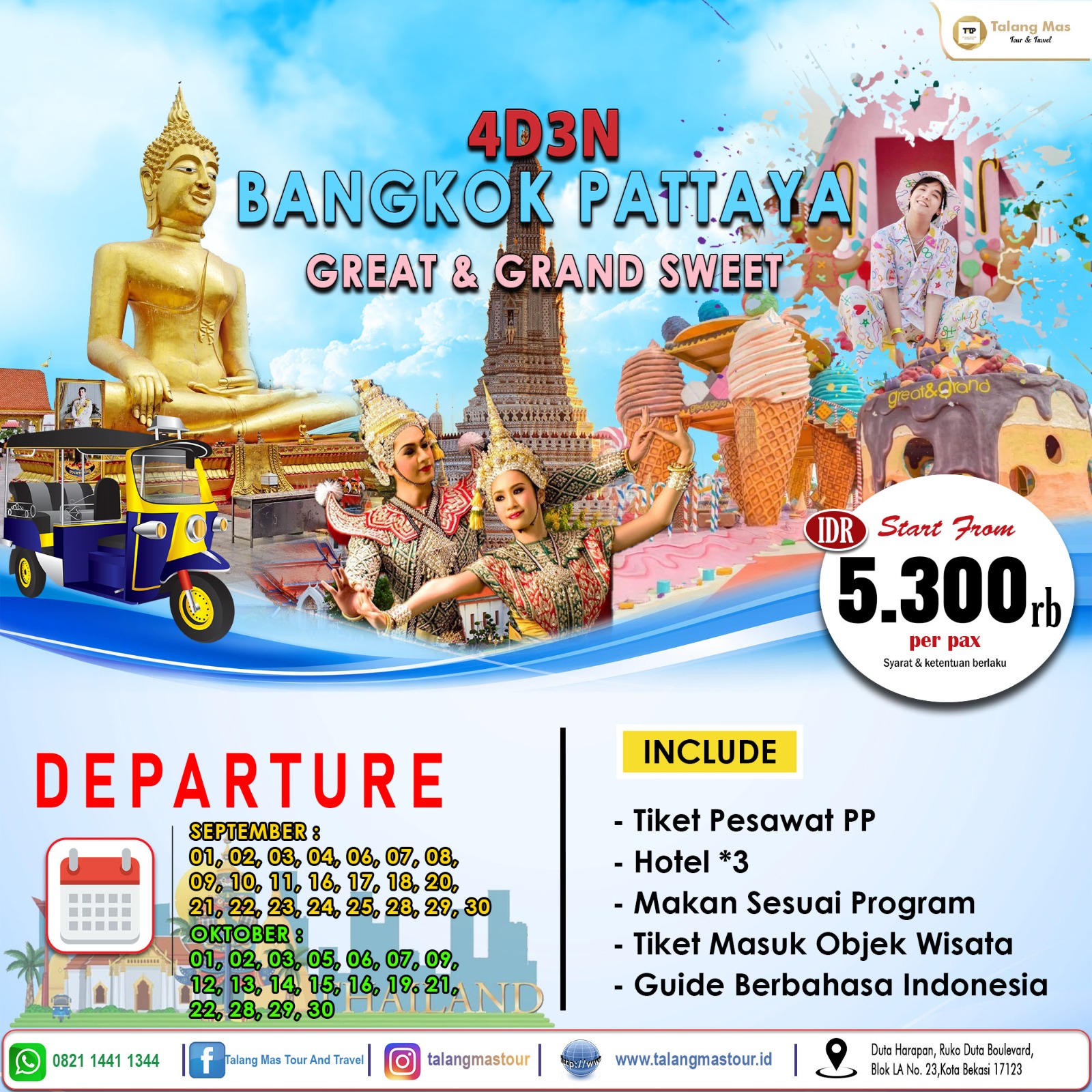 Paket Wisata Bangkok Pattaya Great and Grand Sweet 4D3N September dan Oktober 2024