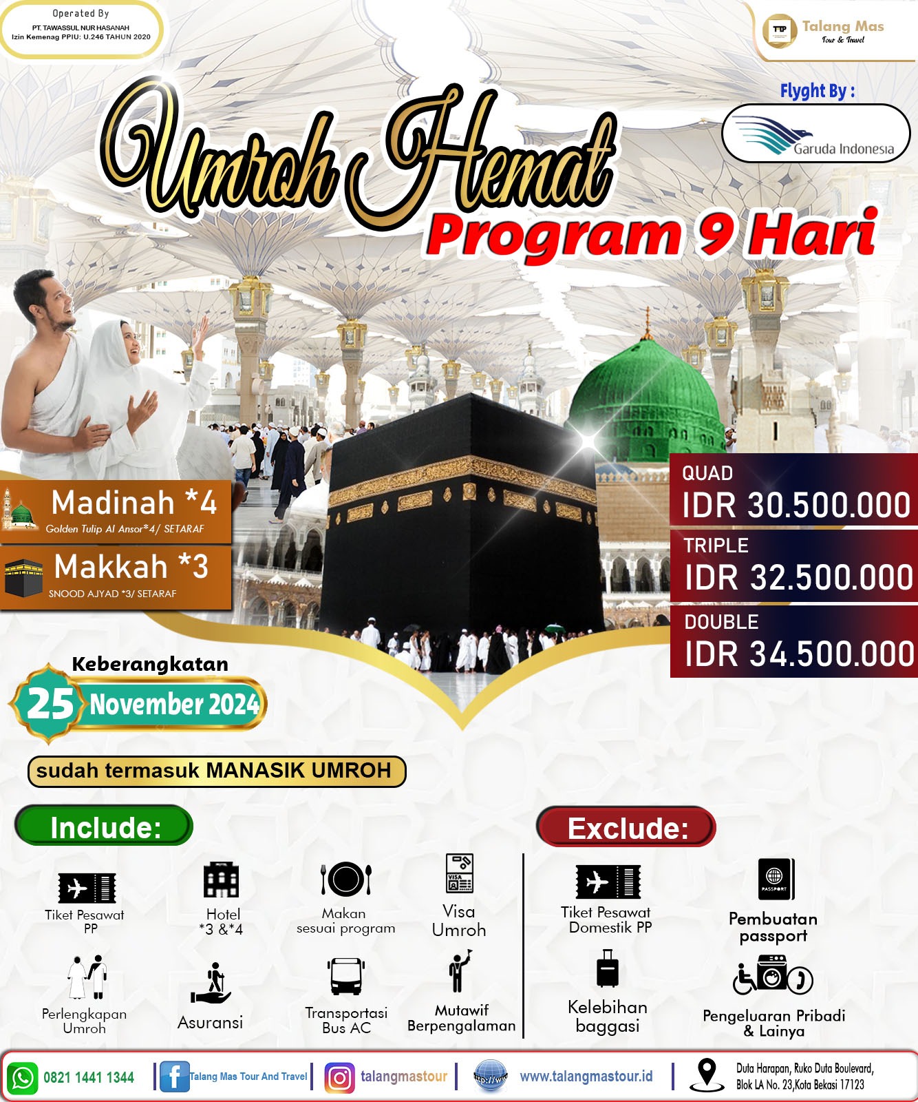 Paket Wisata Umroh Hemat Program 9 Hari November 2024