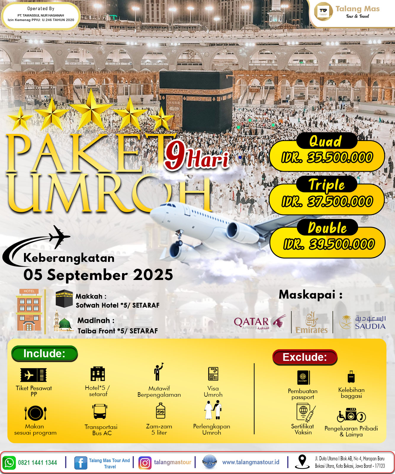 Paket Umroh 9 Hari Bulan September 2025: Perjalanan Ibadah Nyaman & Berkesan
