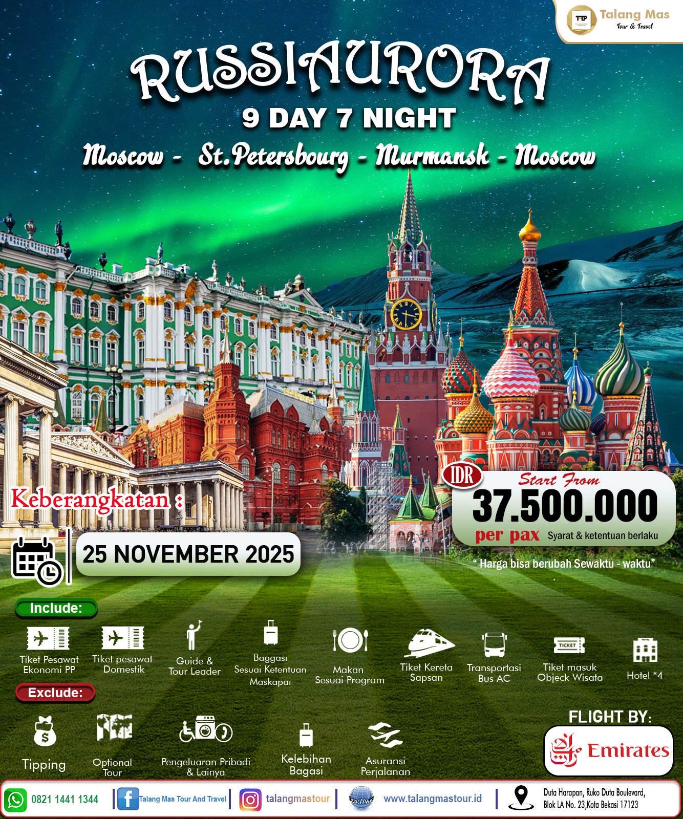 Wisata Halal ke Rusia 9 Hari 7 Malam: Hunting Aurora Bersama Talang Mas Tour And Travel