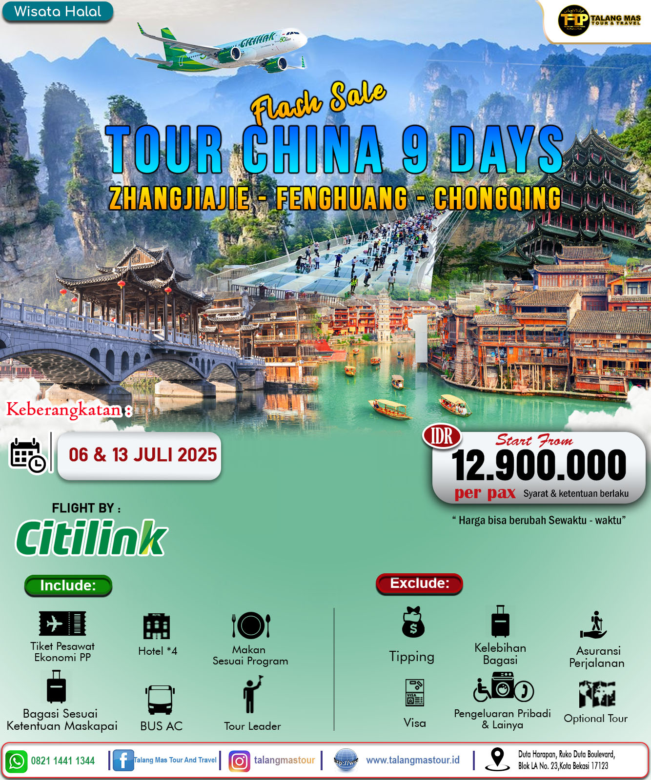 Wisata Halal : Flash Sale Tour China 9 Hari ke Zhangjiajie - Fenghuang - Chongqing